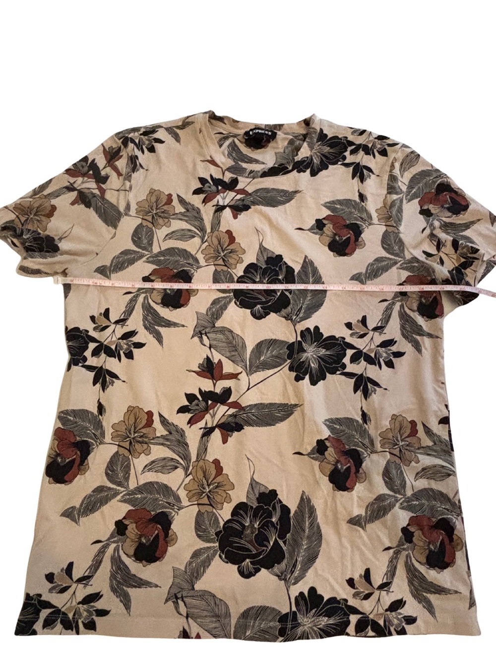 Express Men's Cream Floral Short Sleeve Shirt - Picture 3 of 4